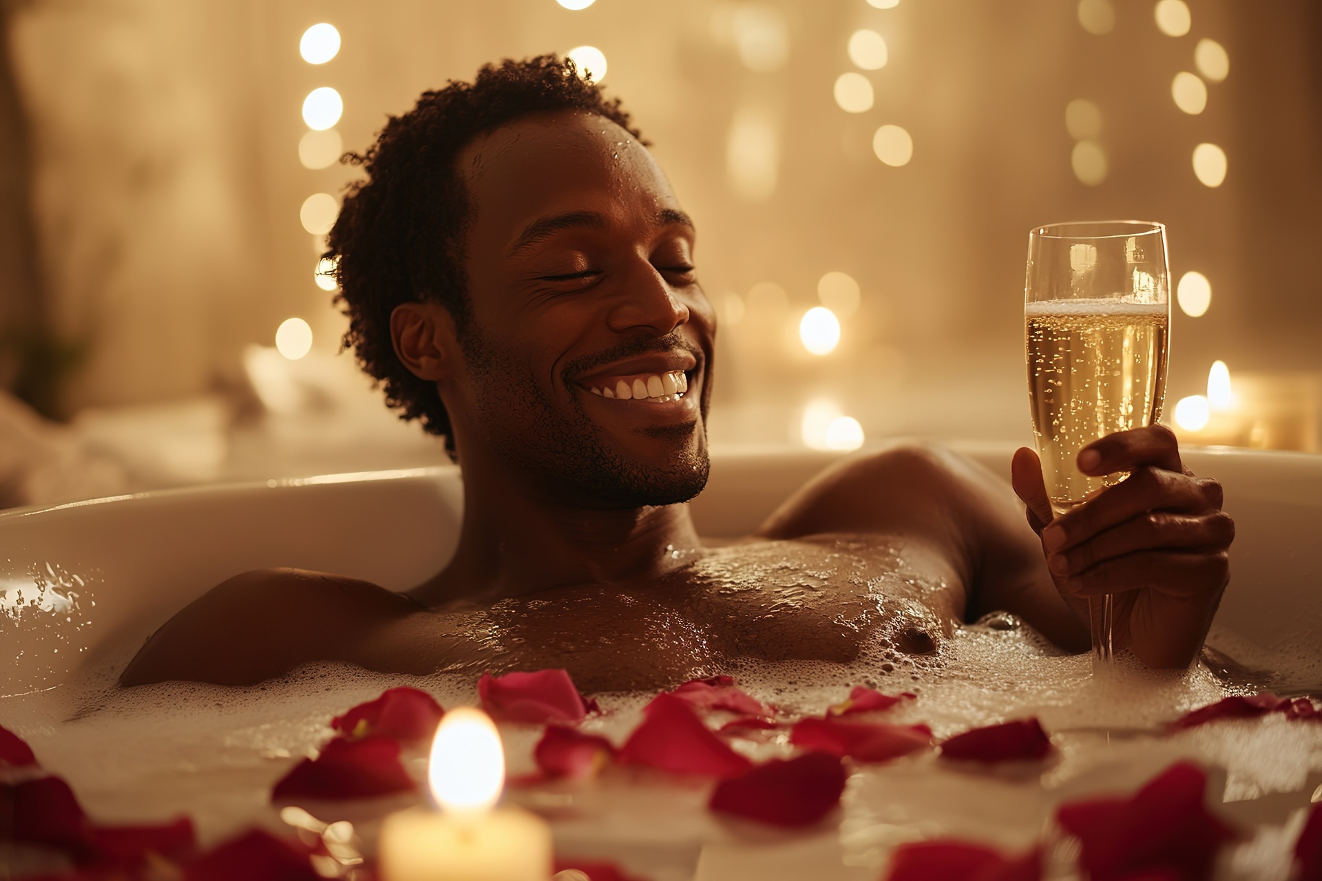 Mann entspannt mit Sekt im Spa | Escort Düsseldorf